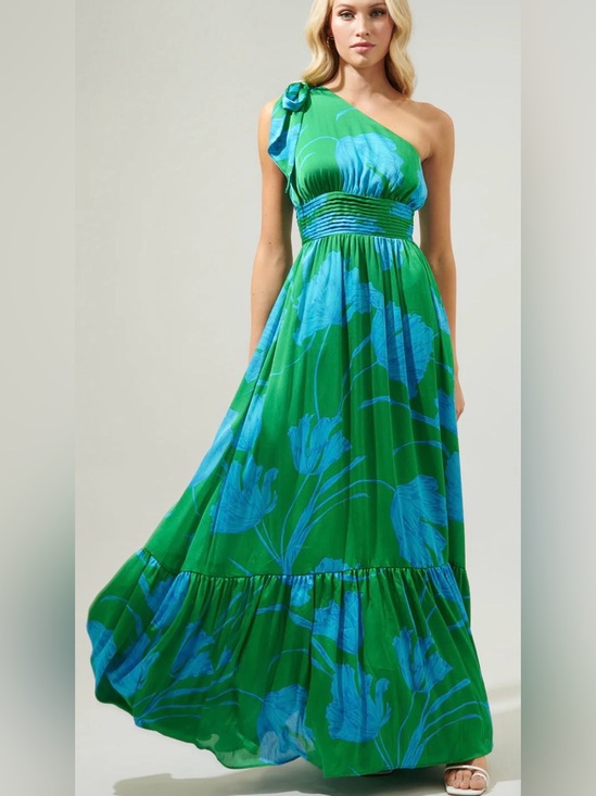 Sugarlips Dresses & Skirts - Sugarlips One-Shoulder Green and Blue Floral Maxi Dress NWT Medium
